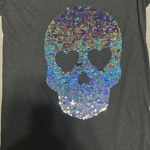 Sequin skull t shirt PINK